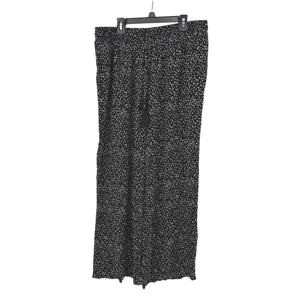 KATE &‎ SAM Black White Dotted Wide Leg Pants Drawstring Tassel Size L